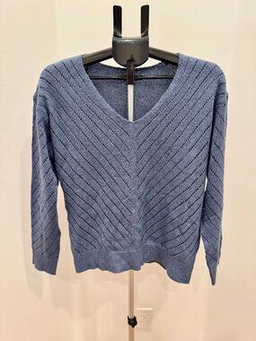 TEMU Light Navy Blue V-Neck Pointelle Knit Pullover Sweater Size Large NWOT
